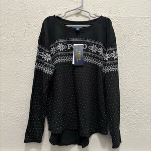 Polo Girls Waffle Knit Long Sleeve Winter Snowflake Fair Isle Top NWT Size M
